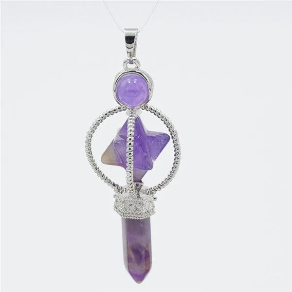 Amethysts Rock Crystal Agates Pendulum Necklace Pendant