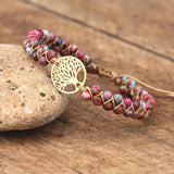 Tree of Life Charm Bracelet Natural Stone Beaded Boho Wrap