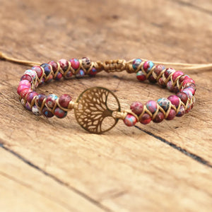 Tree of Life Charm Bracelet Natural Stone Beaded Boho Wrap