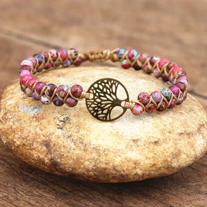 Tree of Life Charm Bracelet Natural Stone Beaded Boho Wrap