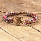 Tree of Life Charm Bracelet Natural Stone Beaded Boho Wrap