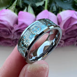 Tungsten Carbide Wedding Ring Beveled Edges Sky Carbon-Fiber Gears Inlay