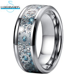 Tungsten Carbide Wedding Ring Beveled Edges Sky Carbon-Fiber Gears Inlay