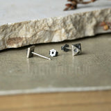 925 Sterling Silver Poker Stud Earrings Hip-hop Ear Piercing Jewelry