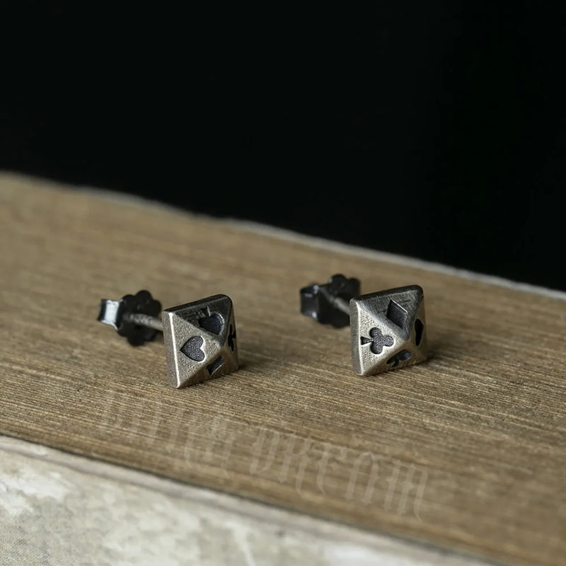 925 Sterling Silver Poker Stud Earrings Hip-hop Ear Piercing Jewelry