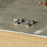 925 Sterling Silver Poker Stud Earrings Hip-hop Ear Piercing Jewelry