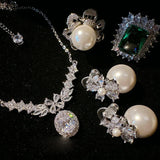 Women Mermaid Tears Flower Necklace Zircon Pearl Earrings