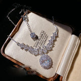 Women Mermaid Tears Flower Necklace Zircon Pearl Earrings