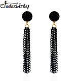Metal Tassel Chain Earrings Non-Piercing Druzy Resin Clip Earings