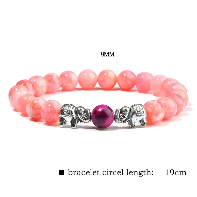Elephant Charm Bracelet with Red Chalcedony Beads