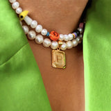 Minimalist Stainless Steel Nameplate Pendant Necklace with Pearl Initials Choker