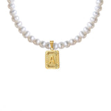 Minimalist Stainless Steel Nameplate Pendant Necklace with Pearl Initials Choker