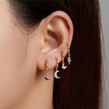 Women Moon Zircon Hoop Earrings 925 Silver Ear Piercing Gift Party Wedding