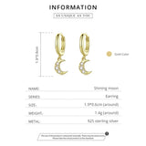Women Moon Zircon Hoop Earrings 925 Silver Ear Piercing Gift Party Wedding