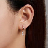 Women Moon Zircon Hoop Earrings 925 Silver Ear Piercing Gift Party Wedding