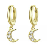 Women Moon Zircon Hoop Earrings 925 Silver Ear Piercing Gift Party Wedding