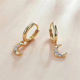 Women Moon Zircon Hoop Earrings 925 Silver Ear Piercing Gift Party Wedding