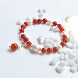 Freshwater Pearl Red Stone Beads Bracelet Bangle Wedding Jewelry