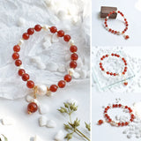 Freshwater Pearl Red Stone Beads Bracelet Bangle Wedding Jewelry