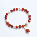 Freshwater Pearl Red Stone Beads Bracelet Bangle Wedding Jewelry