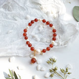Freshwater Pearl Red Stone Beads Bracelet Bangle Wedding Jewelry