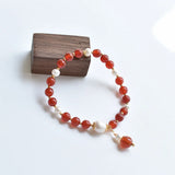 Freshwater Pearl Red Stone Beads Bracelet Bangle Wedding Jewelry