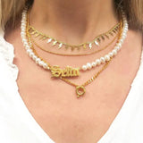 Pearl Stainless Steel Name Necklace Personalized Letter Plate Choker