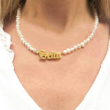 Pearl Stainless Steel Name Necklace Personalized Letter Plate Choker