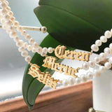 Pearl Stainless Steel Name Necklace Personalized Letter Plate Choker