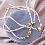 Pearl Stainless Steel Name Necklace Personalized Letter Plate Choker