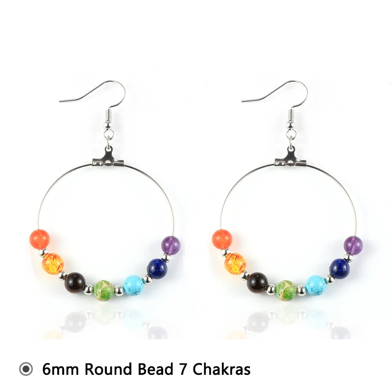 Women 7 Chakras Beads Earrings Healing Reiki Asymmetric Dangling Hoo