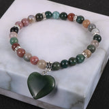 Heart Charm Beaded Bracelet Tiger Eye Turquoises Bangle