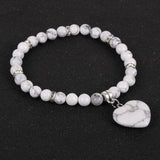 Heart Charm Beaded Bracelet Tiger Eye Turquoises Bangle