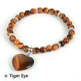 Heart Charm Beaded Bracelet Tiger Eye Turquoises Bangle