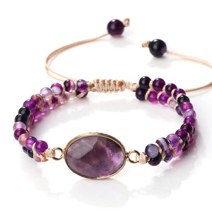 Women Natural Stone Pendant Bracelet Purple Agates Beads Charm Braided Bracelets