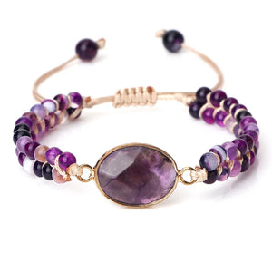 Women Natural Stone Pendant Bracelet Purple Agates Beads Charm Braided Bracelets