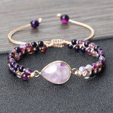 Women Natural Stone Pendant Bracelet Purple Agates Beads Charm Braided Bracelets