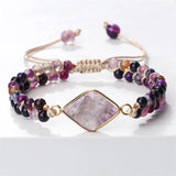 Women Natural Stone Pendant Bracelet Purple Agates Beads Charm Braided Bracelets