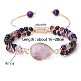 Women Natural Stone Pendant Bracelet Purple Agates Beads Charm Braided Bracelets