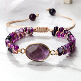 Women Natural Stone Pendant Bracelet Purple Agates Beads Charm Braided Bracelets