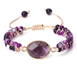 Women Natural Stone Pendant Bracelet Purple Agates Beads Charm Braided Bracelets