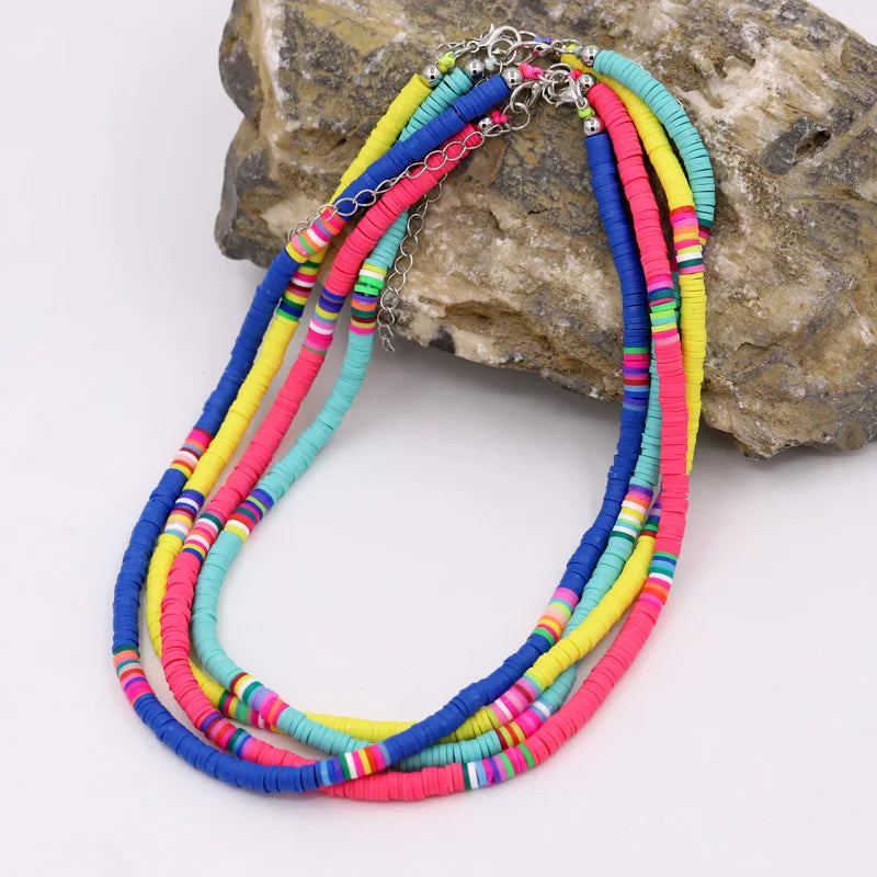 Boho Multicolor Polymer Clay Choker Necklace