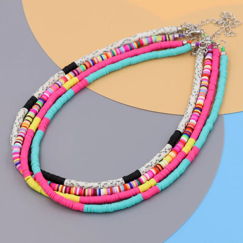 Boho Multicolor Polymer Clay Choker Necklace