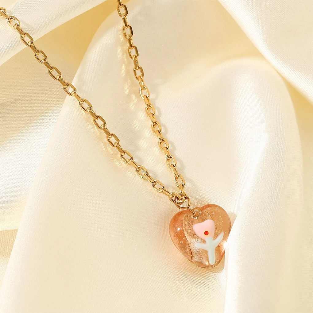 Heart Pendant Choker Necklace Women Solid Jewelry