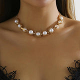 Geometric Squares Pearls Choker Necklace Jewelry