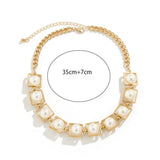 Geometric Squares Pearls Choker Necklace Jewelry