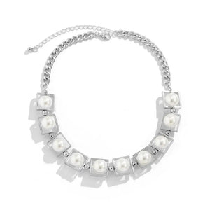 Geometric Squares Pearls Choker Necklace Jewelry