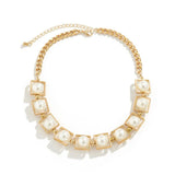 Geometric Squares Pearls Choker Necklace Jewelry