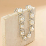 Geometric Squares Pearls Choker Necklace Jewelry