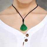 Green Agate Big Belly Maitreya Laughing Buddha Pendant Necklace Gift